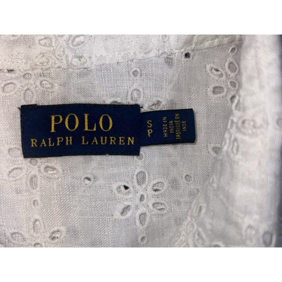 Polo Ralph Lauren Women's White Eyelet Floral Sheer Button Up Top Size SP - Picture 9 of 10